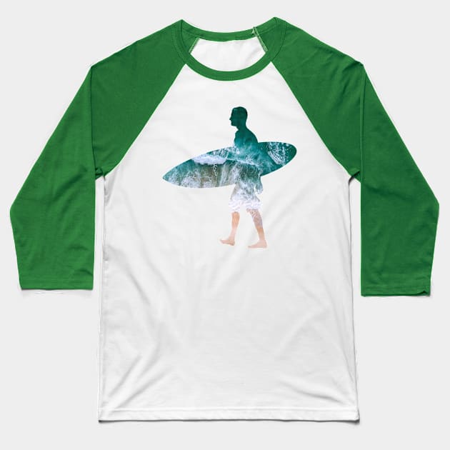 Male Surfer Beach Silhouette Baseball T-Shirt by shellysom91